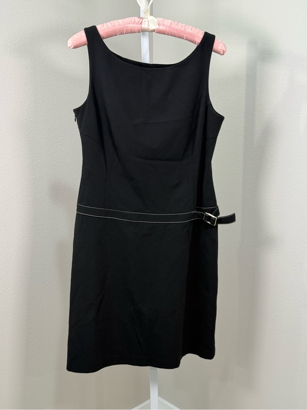 Y2K - The Limited Stretch Black Sheath Dress Belt Contrast Stitching Size 10